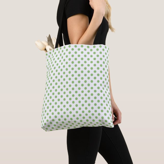 Sac fourre-tout à pois verts pistache cercles (De près)