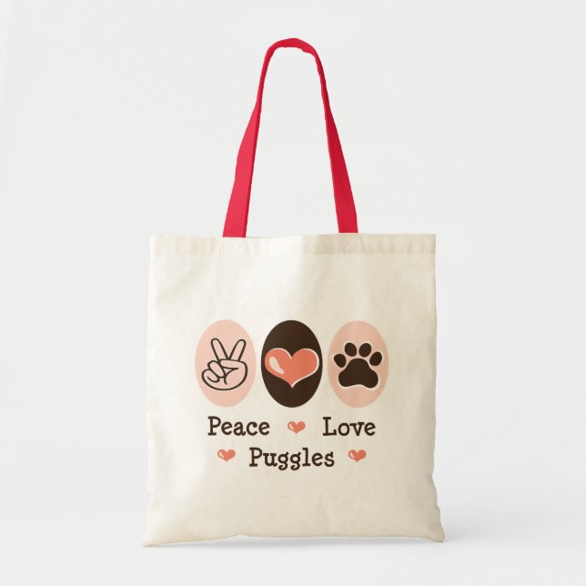 Sac fourre-tout à Puggles d'amour de paix (Devant)