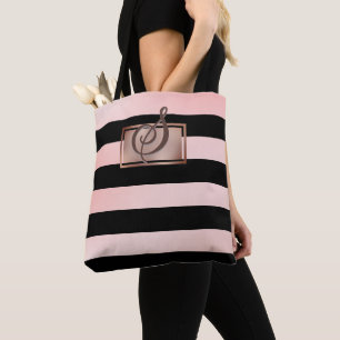 Sac fourre-tout à rayures dorées rose chic monogra
