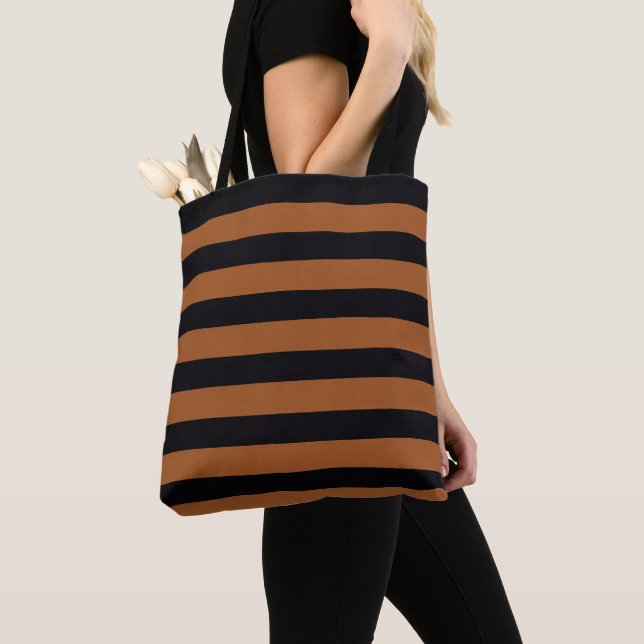 Sac fourre-tout à rayures marron et caramel noir (De près)