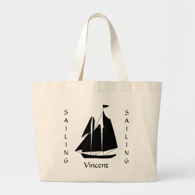 Sac fourre-tout à silhouette de voile sur mer pers (Devant)