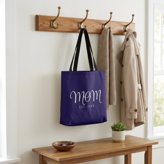Sac fourre-tout à texte blanc « Mom Established Ne (Mom Established New Mom Gift White Script Tote Bag
)