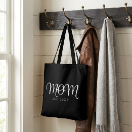 Sac fourre-tout à texte blanc « Mom Established Ne