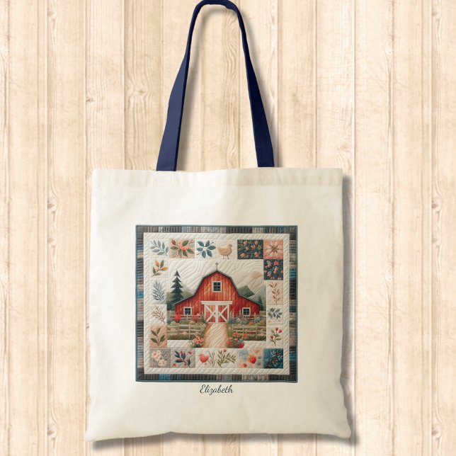 Sac fourre-tout à thème quilt Red Barn Faux Patchw (Créateur téléchargé)