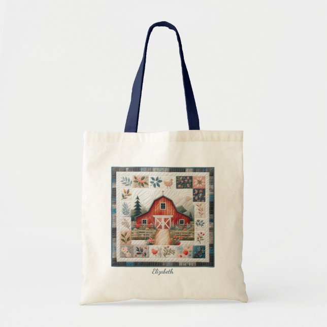 Sac fourre-tout à thème quilt Red Barn Faux Patchw (Devant)