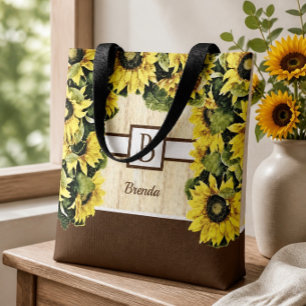 Sac fourre-tout à tournesol et monogramme élégant