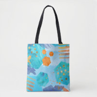 sac fourre-tout Abstrait à aquarelle bleu hexagone