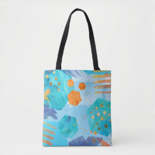 sac fourre-tout Abstrait à aquarelle bleu hexagone
