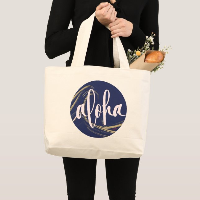 Sac fourre-tout Aloha bleu foncé or avec thème Kai (Devant (produit))