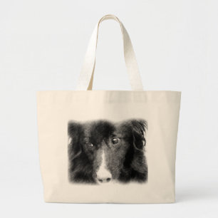 Sac fourre-tout animal noir à art de border collie