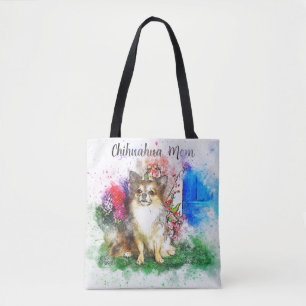 Sac fourre-tout aquarelle Chihuahua à poils longs