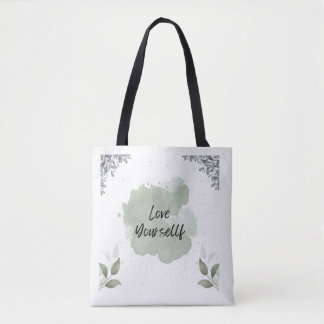 Sac fourre-tout aquarelle feuilles vertes et blanc
