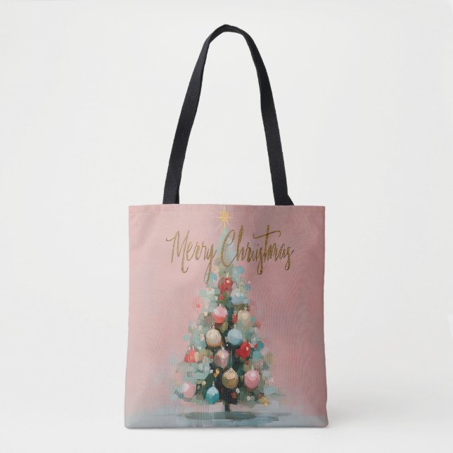 Sac fourre-tout arbre de Noël rose pastel chic (Devant)