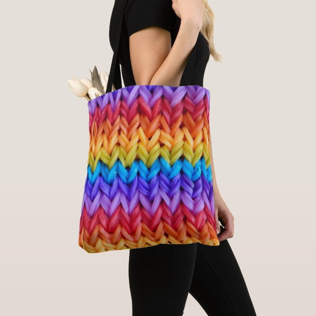 Sac fourre-tout Arc-en-ciel de Knit rétro classiqu (De près)