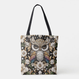 Sac fourre-tout Art déco aux hiboux arc-en-ciel