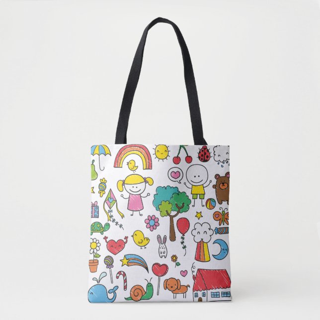 Sac fourre-tout au dessin des enfants assortis (Devant)