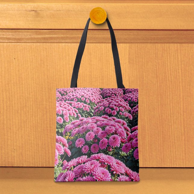 Sac fourre-tout aux chrysanthèmes roses (Tote bag with pink chrysanthemums)