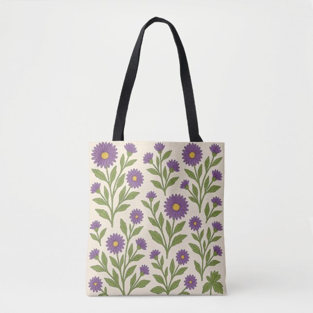 Sac fourre-tout aux fleurs beige et violet (Devant)