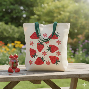 Sac fourre-tout aux fraises simples rouge vert ros