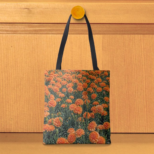 Sac fourre-tout aux oeillets orange (Tote bag with orange carnations)