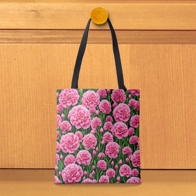 Sac fourre-tout aux oeillets roses (Tote bag with pink carnations)