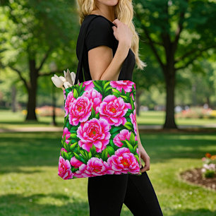 Sac fourre-tout aux pivoines roses
