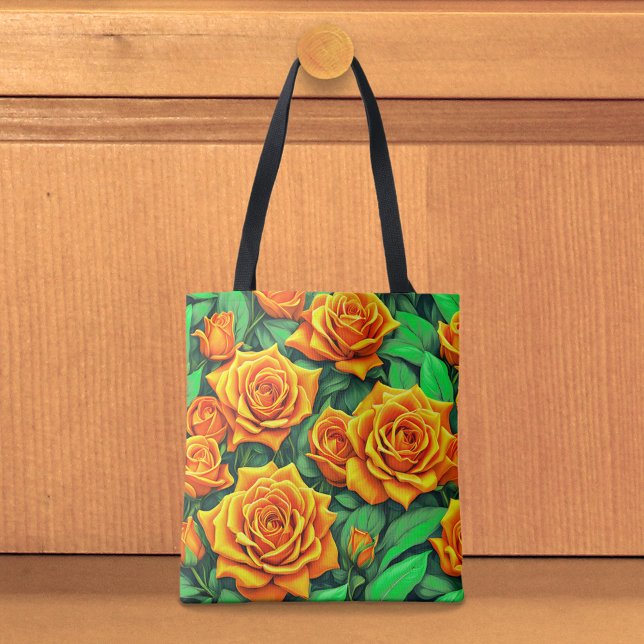 Sac fourre-tout aux roses orange (Tote bag with orange roses)
