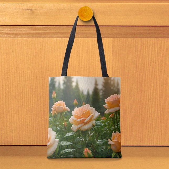 Sac fourre-tout aux roses pêche (Tote bag with peach roses)