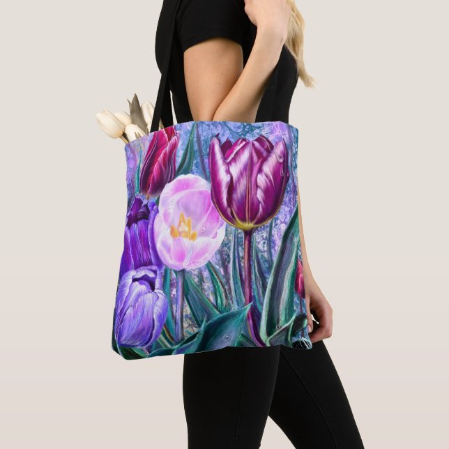 Sac fourre-tout aux tulipes colorées (De près)