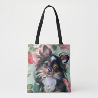 Sac fourre-tout avec art du Chihuahua| floral