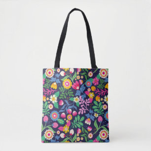 Sac fourre-tout avec motif floral sur fond noir