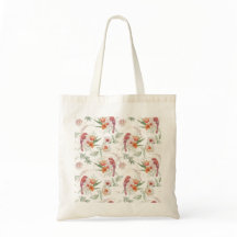 Sac fourre-tout avec oiseaux et fleurs en beige