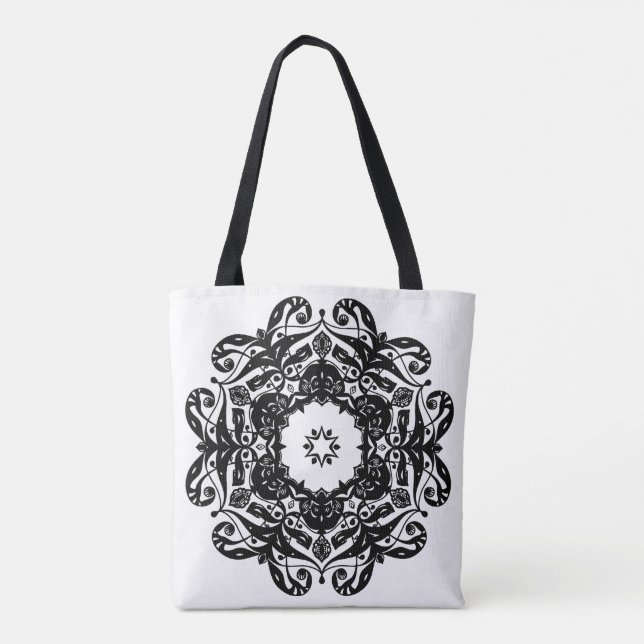 Sac fourre-tout avec Ornements noirs et blancs (Dos)