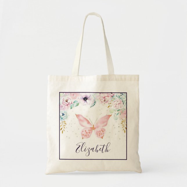 Sac fourre-tout bébé pastel floral et papillon (Devant)