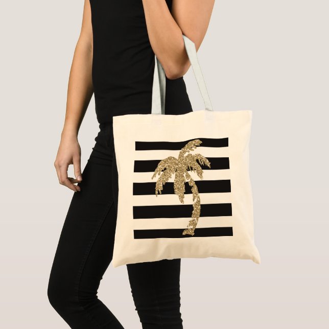 Sac fourre-tout blanc à rayure de noir de palmier (Devant (produit))