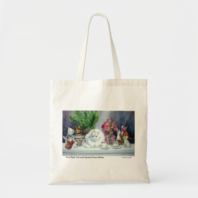 Sac fourre-tout blanc aux cheveux longs à chat (Devant)