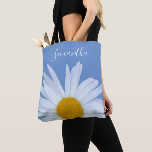 Sac fourre-tout blanc élégant bleu marguerite