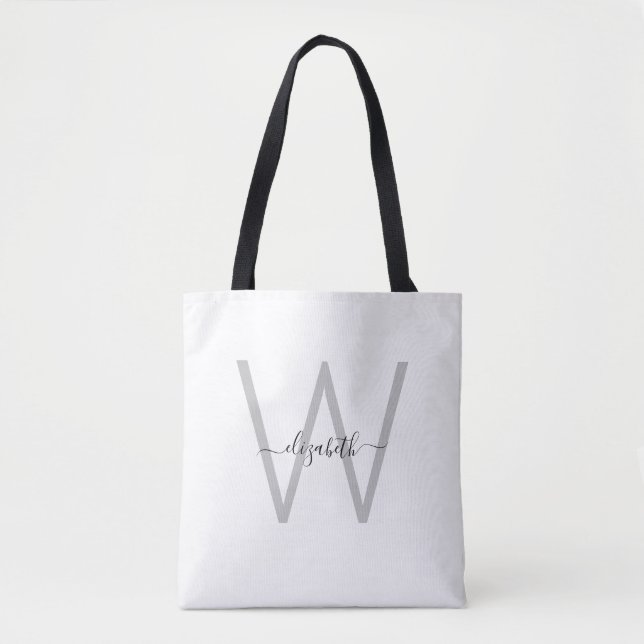 Sac fourre-tout blanc Monogramme de script (Devant)
