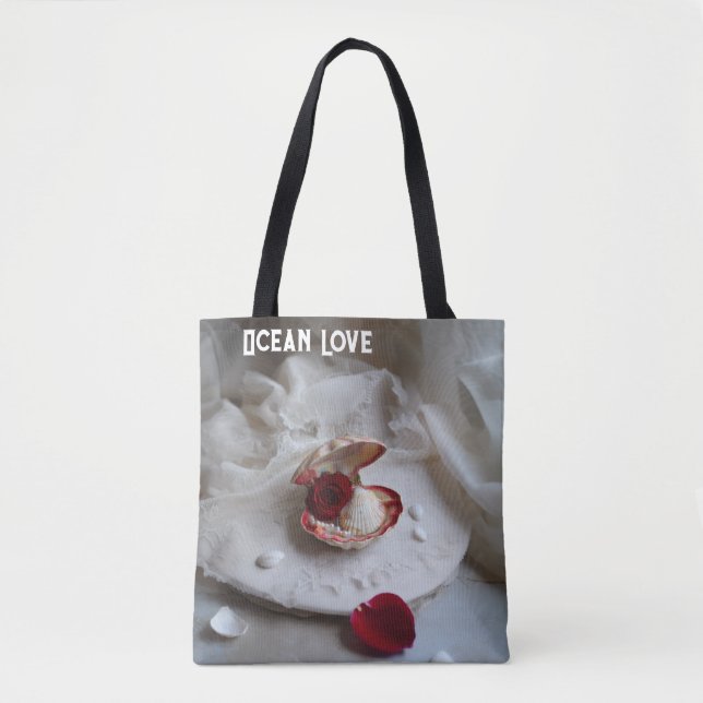 Sac fourre-tout blanc Ocean Love – Seashell & Rose (Devant)