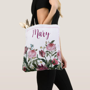Sac fourre-tout blanc personnalisé - modèle floral