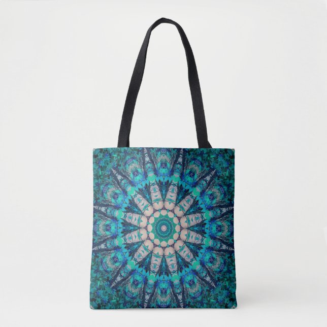 Sac fourre-tout bleu à impression de mandala tout (Devant)