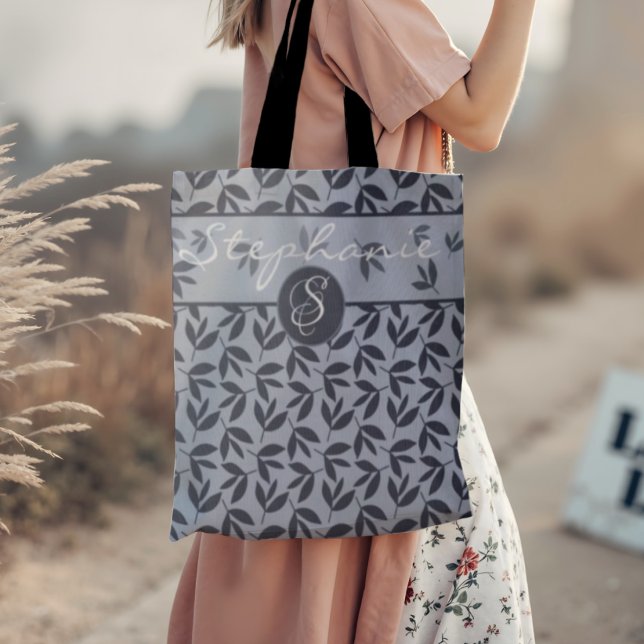 Sac fourre-tout bleu botanique moderne Monogramme (Créateur téléchargé)
