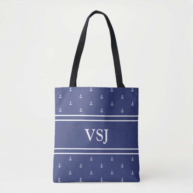Sac fourre-tout bleu de monogramme fait sur (Devant)