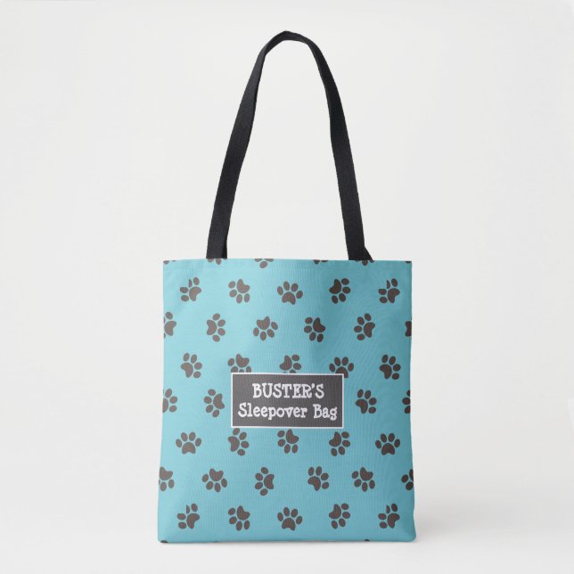 Sac fourre-tout bleu empreintes de patte de chien (Devant)