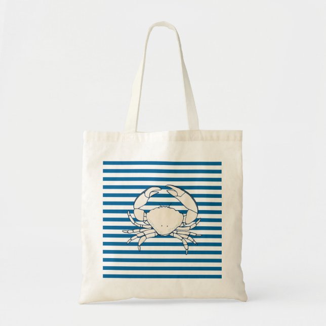 Sac fourre-tout bleu et blanc à crabe blanc à (Devant)