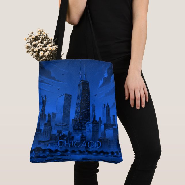 Sac fourre-tout Blue Black Chicago Skyline (De près)