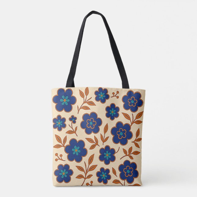 Sac fourre-tout bohème floral beige et bleu (Dos)