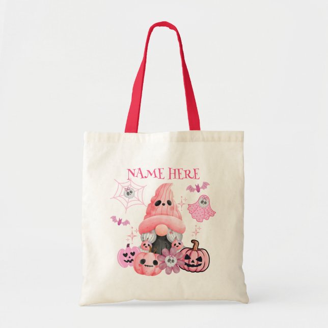 Sac fourre-tout-bonbon rose Gnome Ghost Halloween (Devant)
