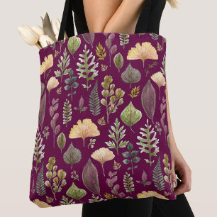 Sac fourre-tout bordeaux éléphant blanc feuilles d
