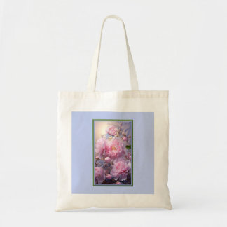 Sac fourre-tout Bougeons et fleurs de pivoine rose